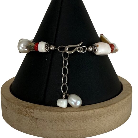 Seashell Pearl Whimsy Boho Beach Charm Bracelet Unique Ocean Inspired Jewelry - Picture 4 of 5